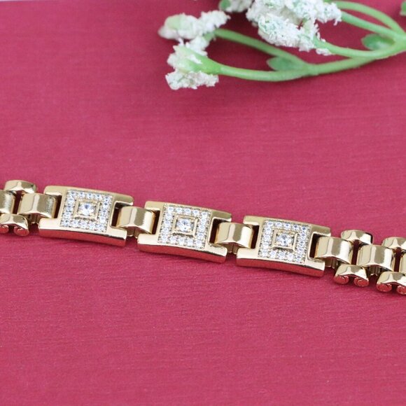 "Elegant Square Motif Rose Gold Bracelet with CZ Accents, XPBL0920 - Picture 12 of 12